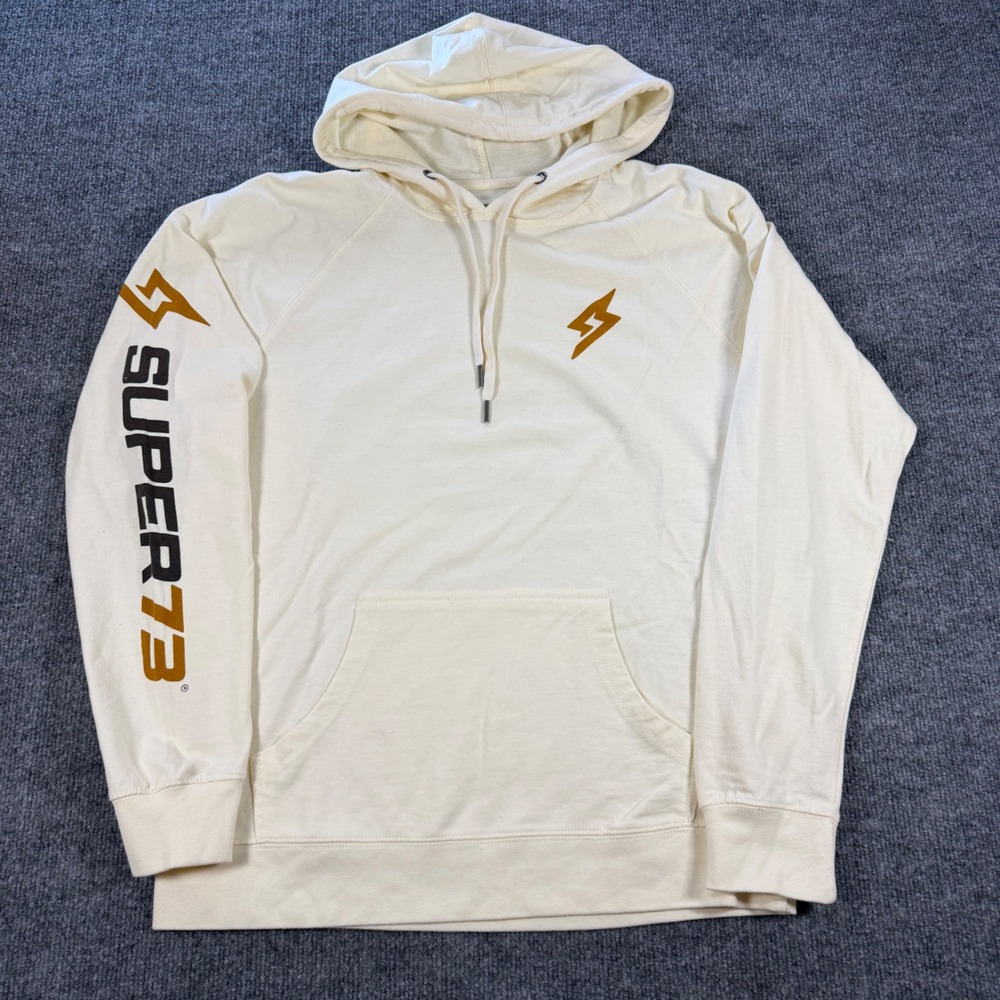 Super73 Graphic Logo Cotton Poly Cream Hoodie Size L Streetwear
